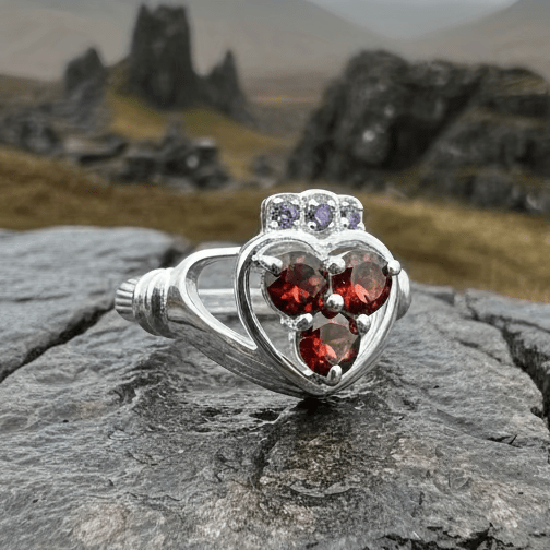 Irish True Love Garnet Claddagh Ring in Sterling Silver Ring La Vie Bien Irish True Love Garnet Claddagh Ring in Sterling Silver