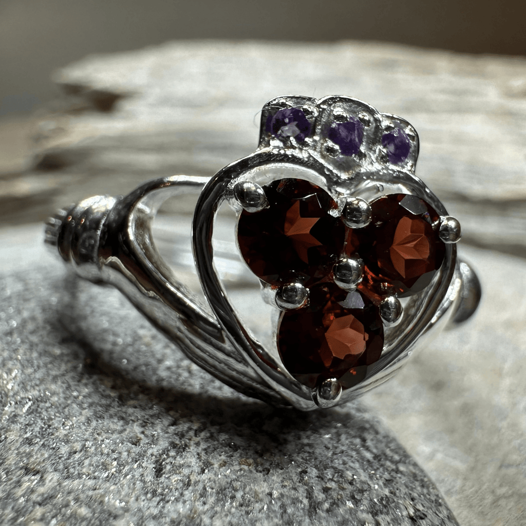 Irish True Love Garnet Claddagh Ring in Sterling Silver Ring La Vie Bien Irish True Love Garnet Claddagh Ring in Sterling Silver