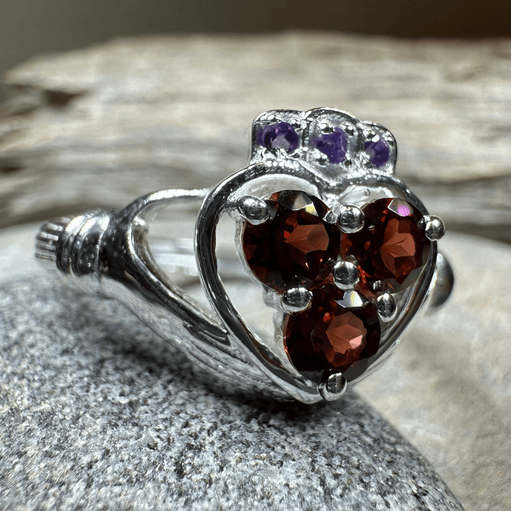 Irish True Love Garnet Claddagh Ring in Sterling Silver Ring La Vie Bien Irish True Love Garnet Claddagh Ring in Sterling Silver