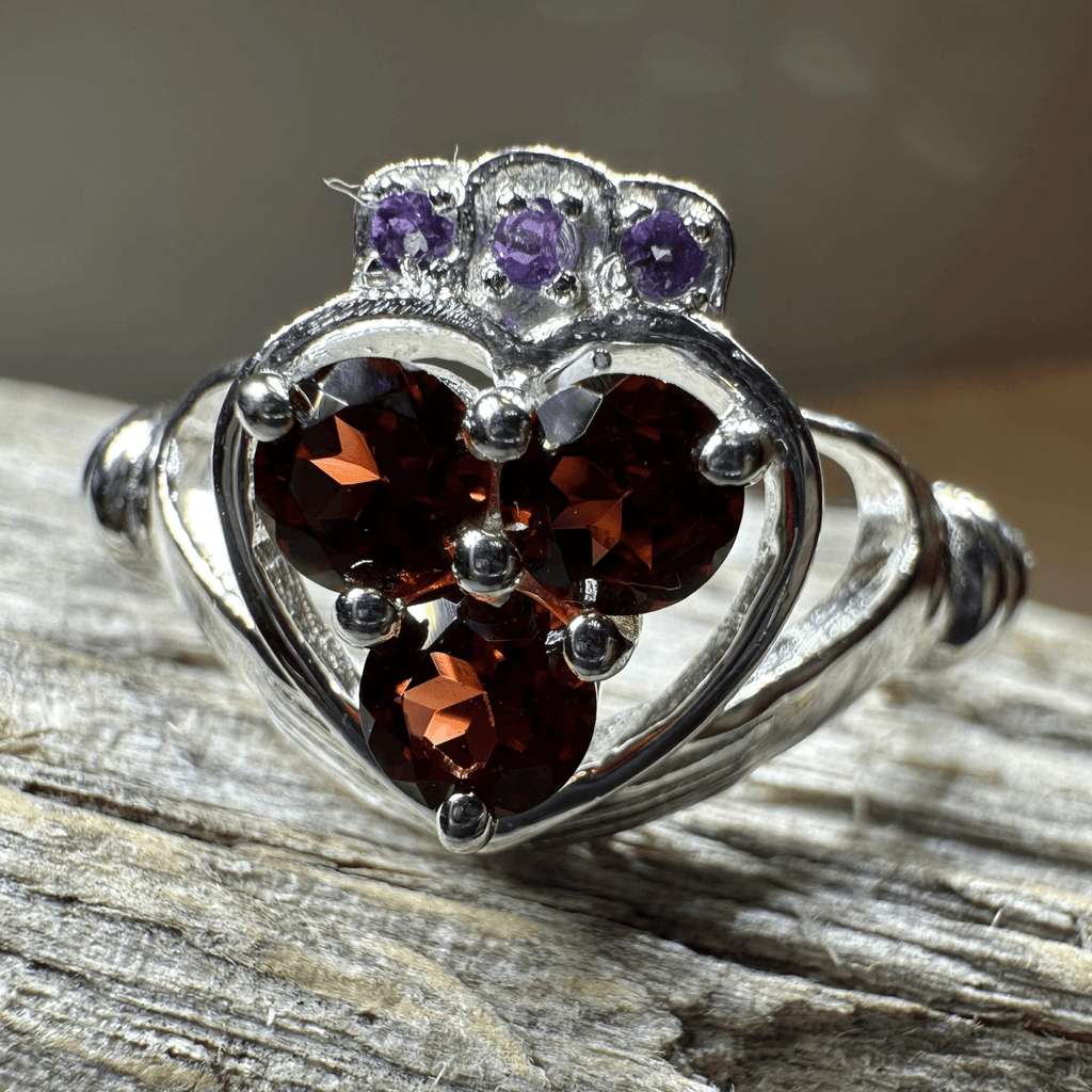 Irish True Love Garnet Claddagh Ring in Sterling Silver Ring La Vie Bien Irish True Love Garnet Claddagh Ring in Sterling Silver