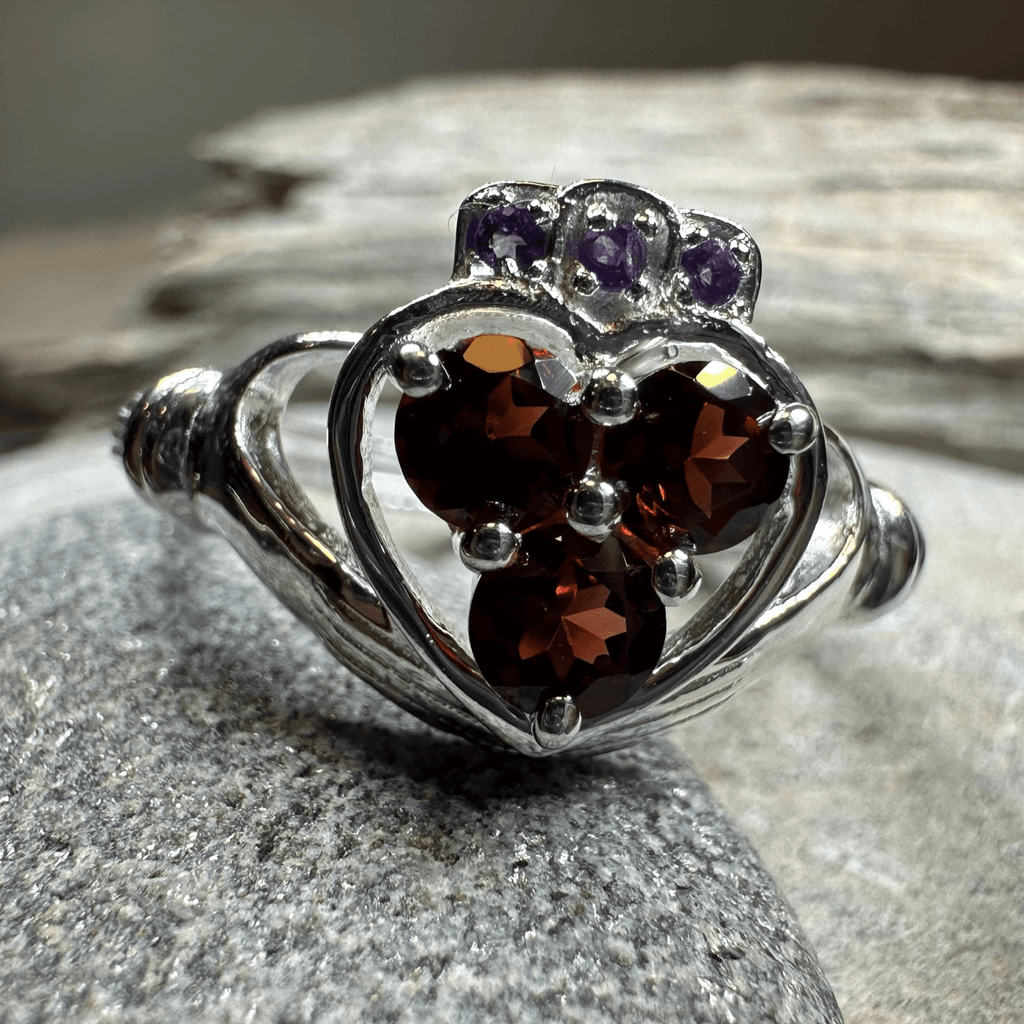 Irish True Love Garnet Claddagh Ring in Sterling Silver Ring La Vie Bien Irish True Love Garnet Claddagh Ring in Sterling Silver