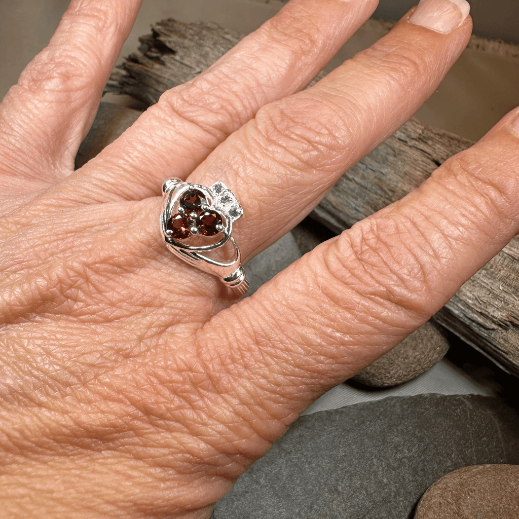 Irish True Love Garnet Claddagh Ring in Sterling Silver Ring La Vie Bien Irish True Love Garnet Claddagh Ring in Sterling Silver