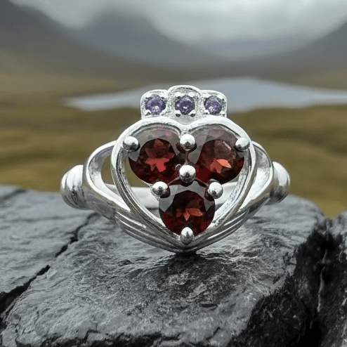 Irish True Love Garnet Claddagh Ring in Sterling Silver Ring La Vie Bien Irish True Love Garnet Claddagh Ring in Sterling Silver