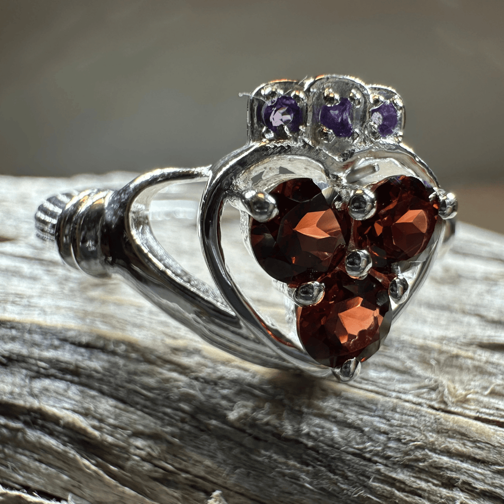 Irish True Love Garnet Claddagh Ring in Sterling Silver Ring La Vie Bien Irish True Love Garnet Claddagh Ring in Sterling Silver