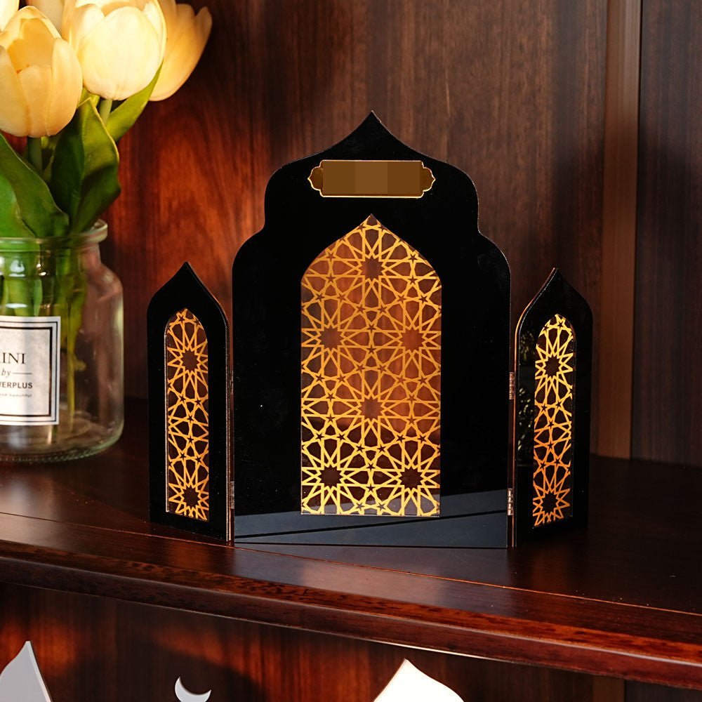Islamic Acrylic Folding Screen Hollow Pattern Desktop Decor (MAC402) La Vie Bien Islamic Acrylic Folding Screen Hollow Pattern Desktop Decor (MAC402)