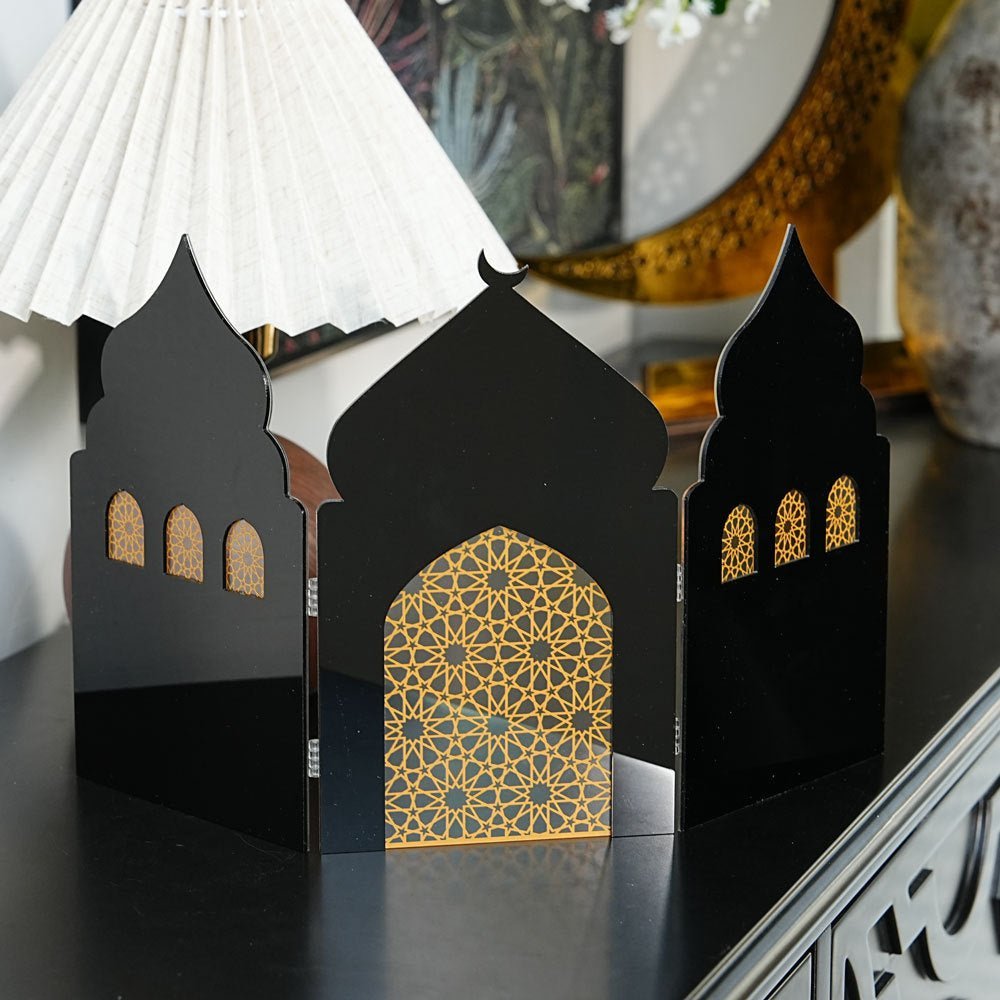 Islamic Acrylic Folding Screen Hollow Pattern Desktop Decor (MAC402) La Vie Bien Islamic Acrylic Folding Screen Hollow Pattern Desktop Decor (MAC402)