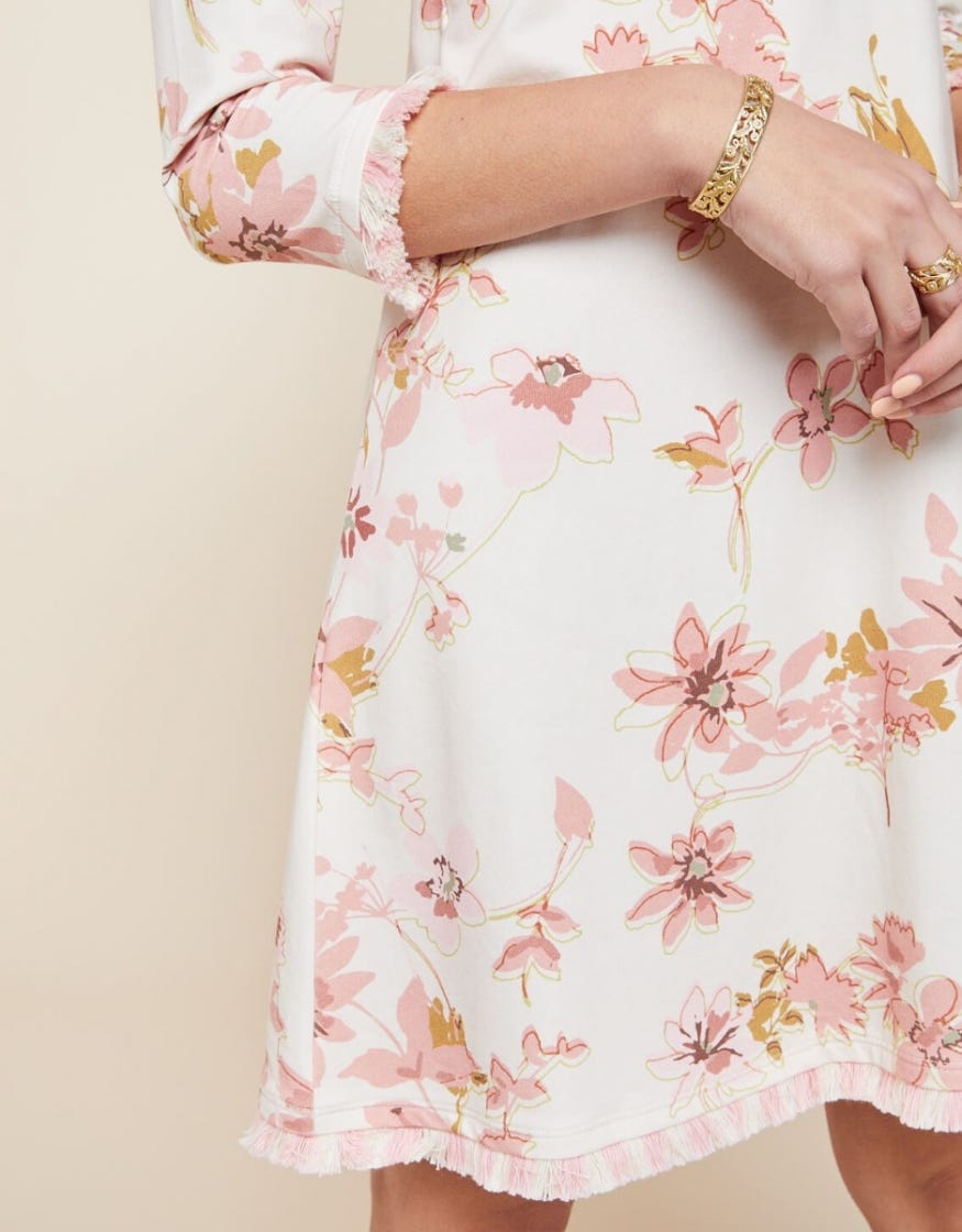Island Fringe 3/4 Sleeve Dress - Garden House Floral