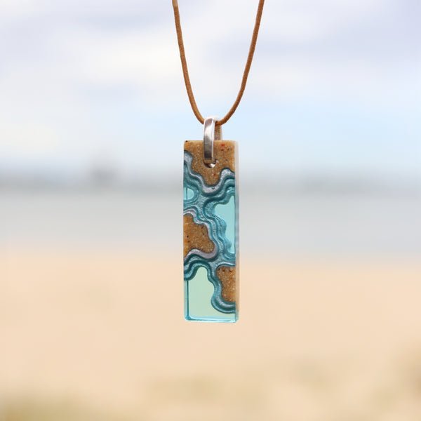 Islands Necklace – Aqua & Ultramarine Resin Rectangle Pendant La Vie Bien Islands Necklace – Aqua & Ultramarine Resin Rectangle Pendant