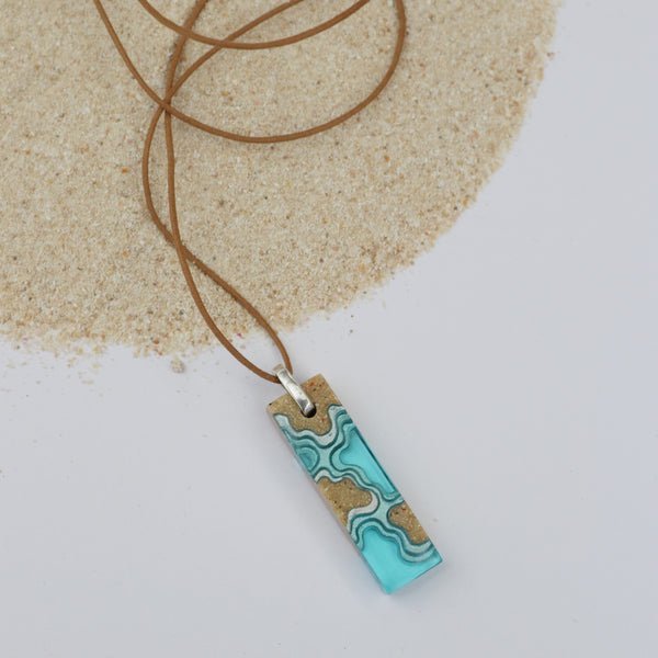 Islands Necklace – Aqua & Ultramarine Resin Rectangle Pendant La Vie Bien Islands Necklace – Aqua & Ultramarine Resin Rectangle Pendant