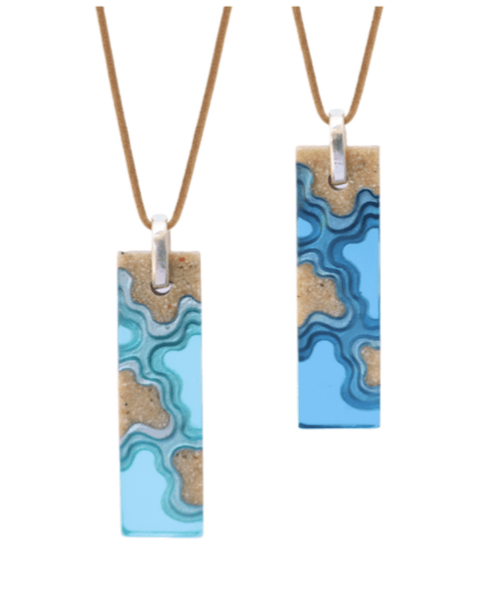 Islands Necklace – Aqua & Ultramarine Resin Rectangle Pendant La Vie Bien Islands Necklace – Aqua & Ultramarine Resin Rectangle Pendant