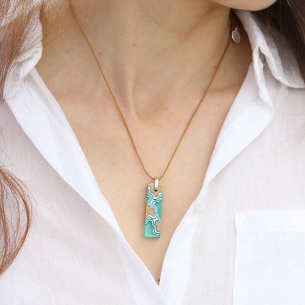 Islands Necklace – Aqua & Ultramarine Resin Rectangle Pendant La Vie Bien Islands Necklace – Aqua & Ultramarine Resin Rectangle Pendant