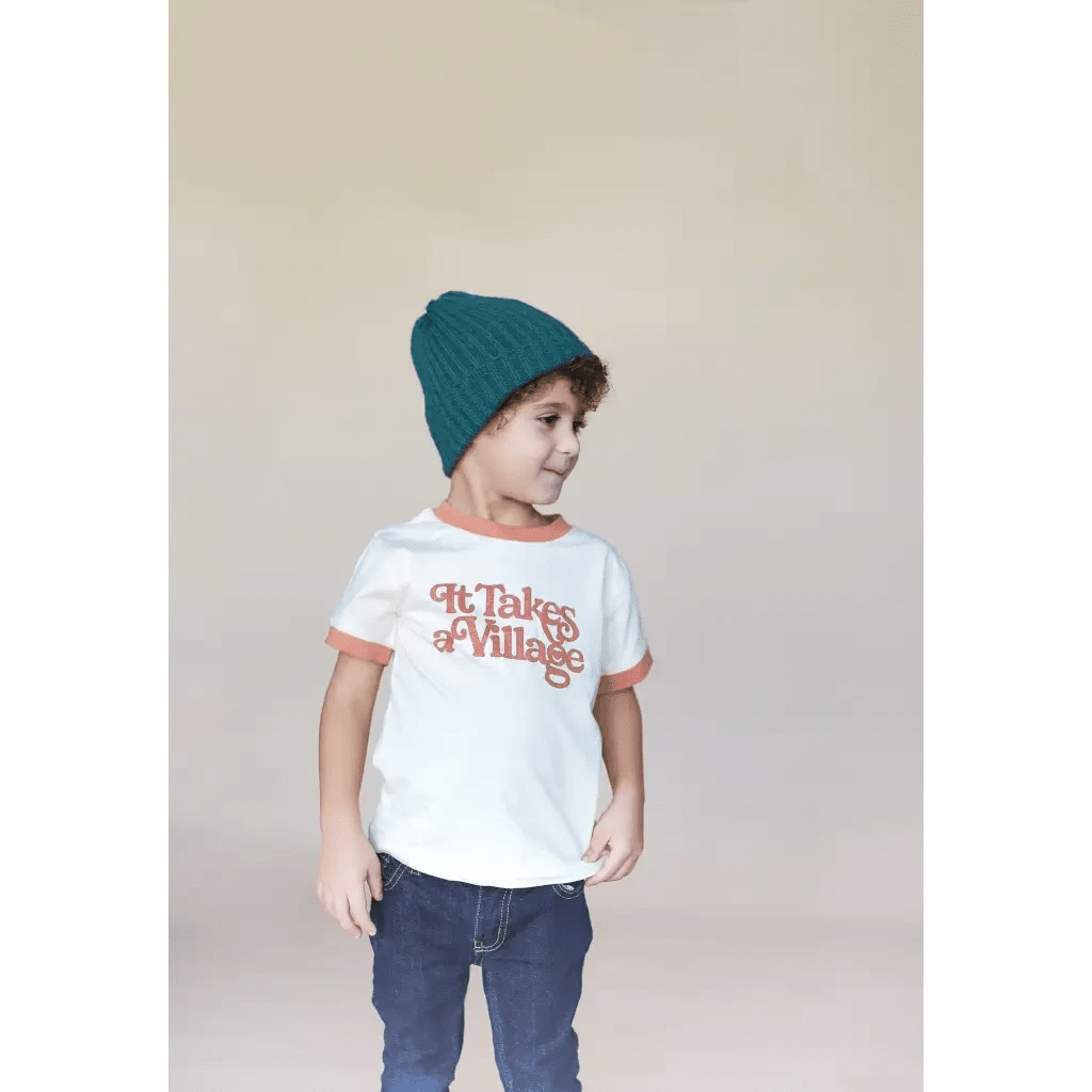 It Takes a Village Ringer Tee for Kids in Organic Cotton by Polished Prints