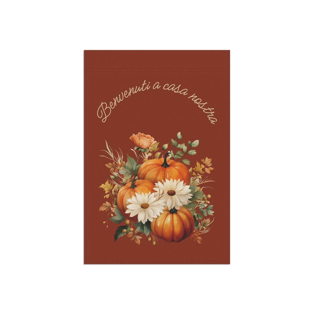 Italian Autumn Pumpkin Bouquet Garden Flag - "Benvenuti a casa nostra" Fall Welcome Banner Home Decor La Vie Bien Italian Autumn Pumpkin Bouquet Garden Flag - "Benvenuti a casa nostra" Fall Welcome Banner