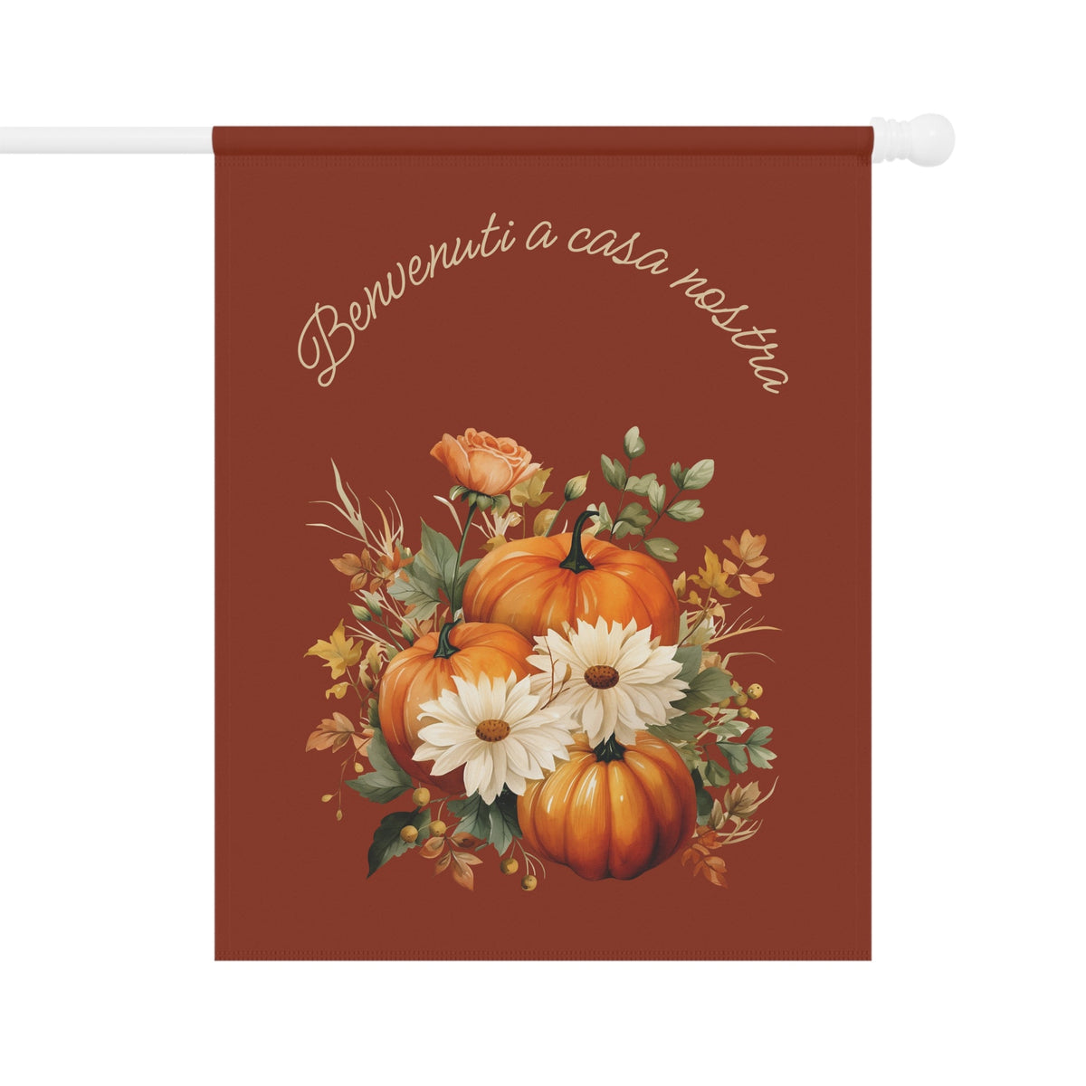 Italian Autumn Pumpkin Bouquet Garden Flag - "Benvenuti a casa nostra" Fall Welcome Banner Home Decor La Vie Bien Italian Autumn Pumpkin Bouquet Garden Flag - "Benvenuti a casa nostra" Fall Welcome Banner
