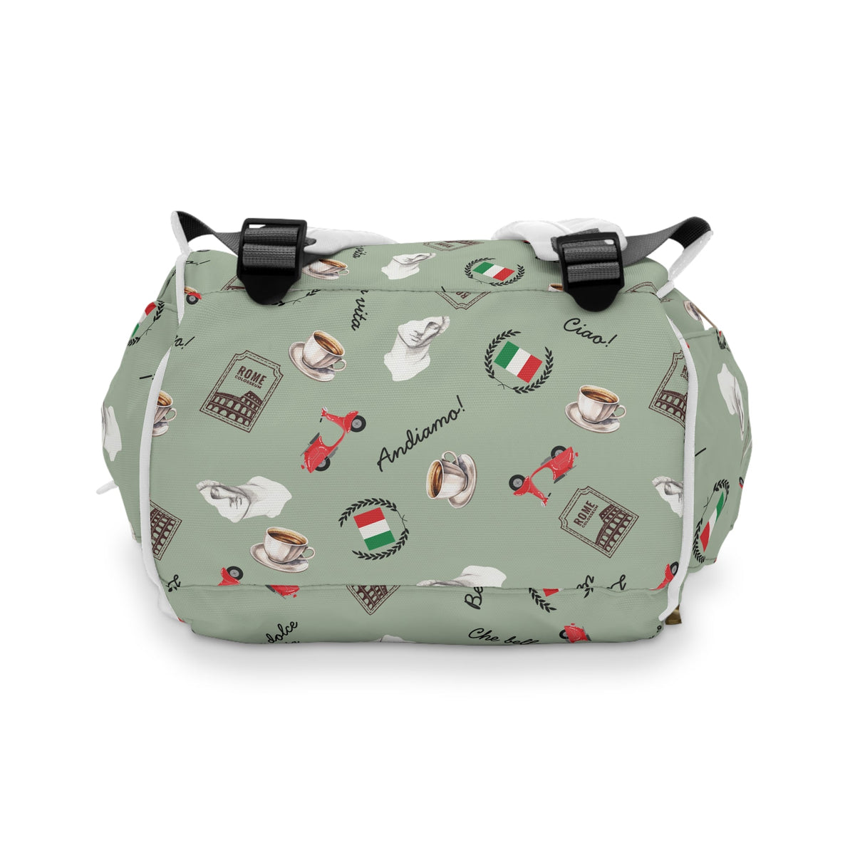 Italian chic Pattern Diaper Backpack with espresso, scooter, Italian flag, and Italian phrases Bags La Vie Bien Italian chic Pattern Diaper Backpack with espresso, scooter, Italian flag, and Italian phrases