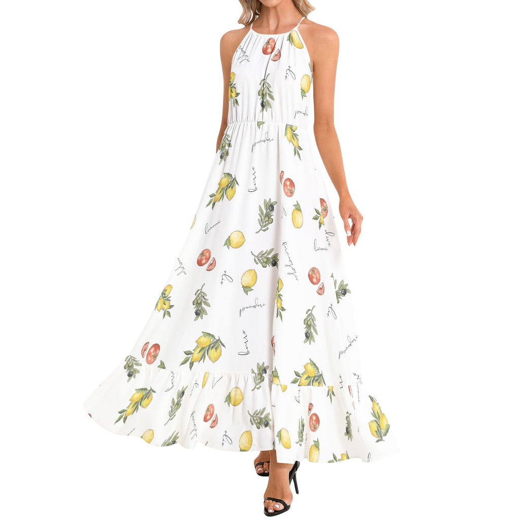 Italian cooking Ruffle Hem Halter Neck Maxi Dress - "La Dolce Vita" vacation outfit Dress La Vie Bien Italian cooking Ruffle Hem Halter Neck Maxi Dress - "La Dolce Vita" vacation outfit