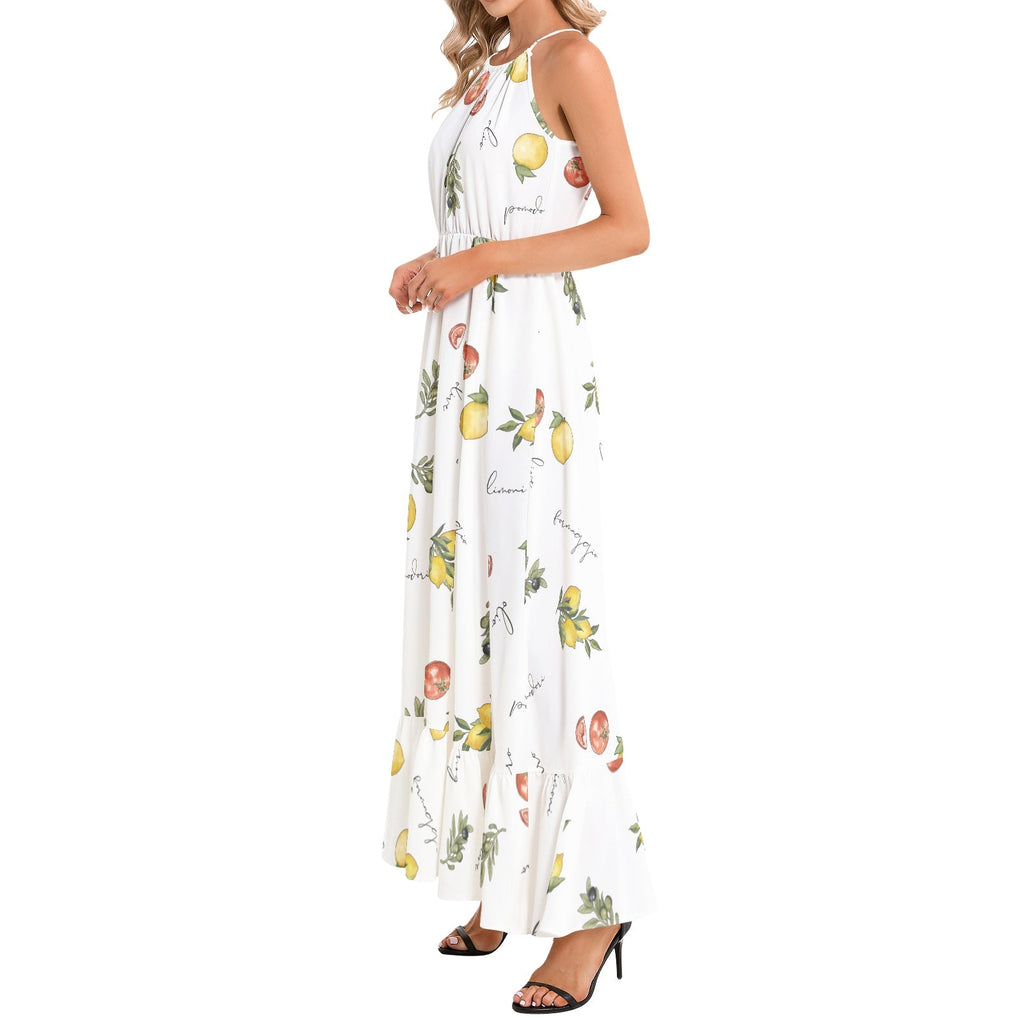 Italian cooking Ruffle Hem Halter Neck Maxi Dress - "La Dolce Vita" vacation outfit Dress La Vie Bien Italian cooking Ruffle Hem Halter Neck Maxi Dress - "La Dolce Vita" vacation outfit