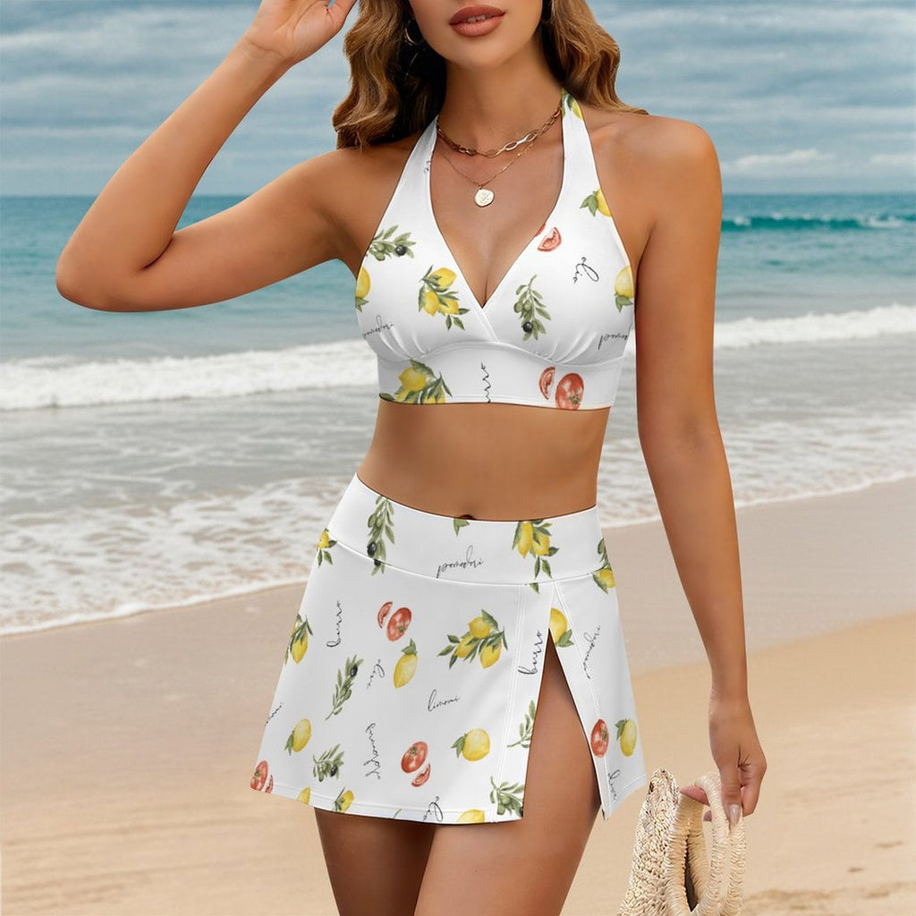 Italian cooking themed Lace-up Split Skirt Swimsuit Set "La Dolce Vita" - For Italian cooks and language learners 11118 La Vie Bien Italian cooking themed Lace-up Split Skirt Swimsuit Set "La Dolce Vita" - For Italian cooks and language learners