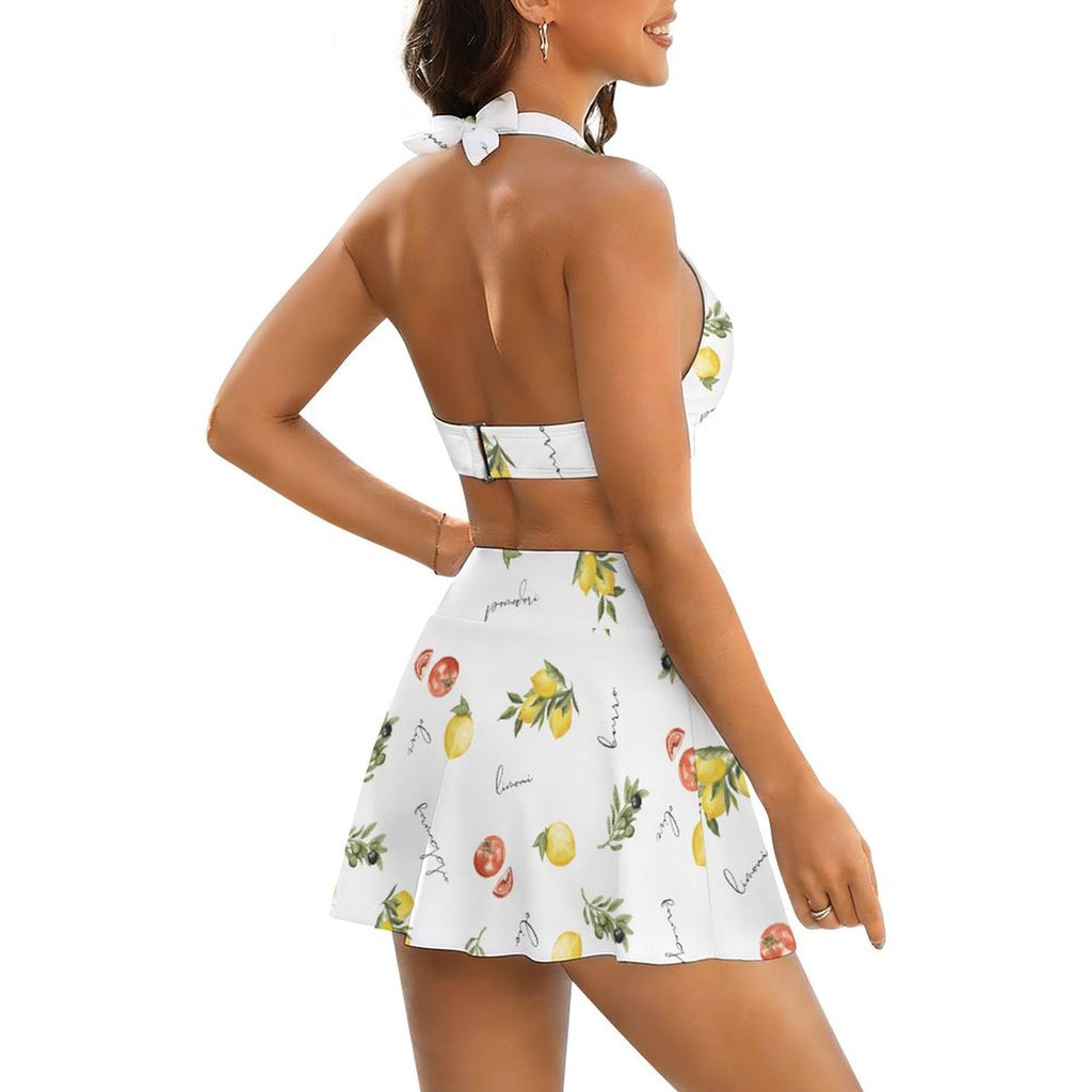 Italian cooking themed Lace-up Split Skirt Swimsuit Set "La Dolce Vita" - For Italian cooks and language learners 11118 La Vie Bien Italian cooking themed Lace-up Split Skirt Swimsuit Set "La Dolce Vita" - For Italian cooks and language learners