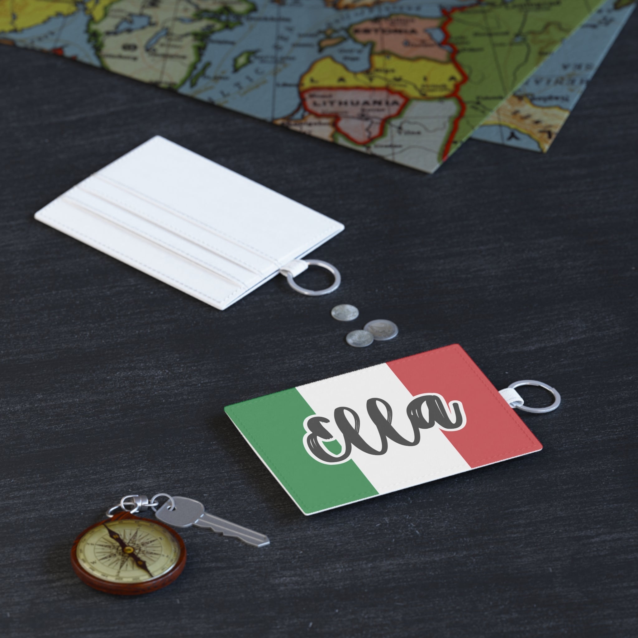 Italian Flag custom Name Card Holder, Saffiano vegan Leather wallet with Key Ring Accessories La Vie Bien Italian Flag custom Name Card Holder, Saffiano vegan Leather wallet with Key Ring