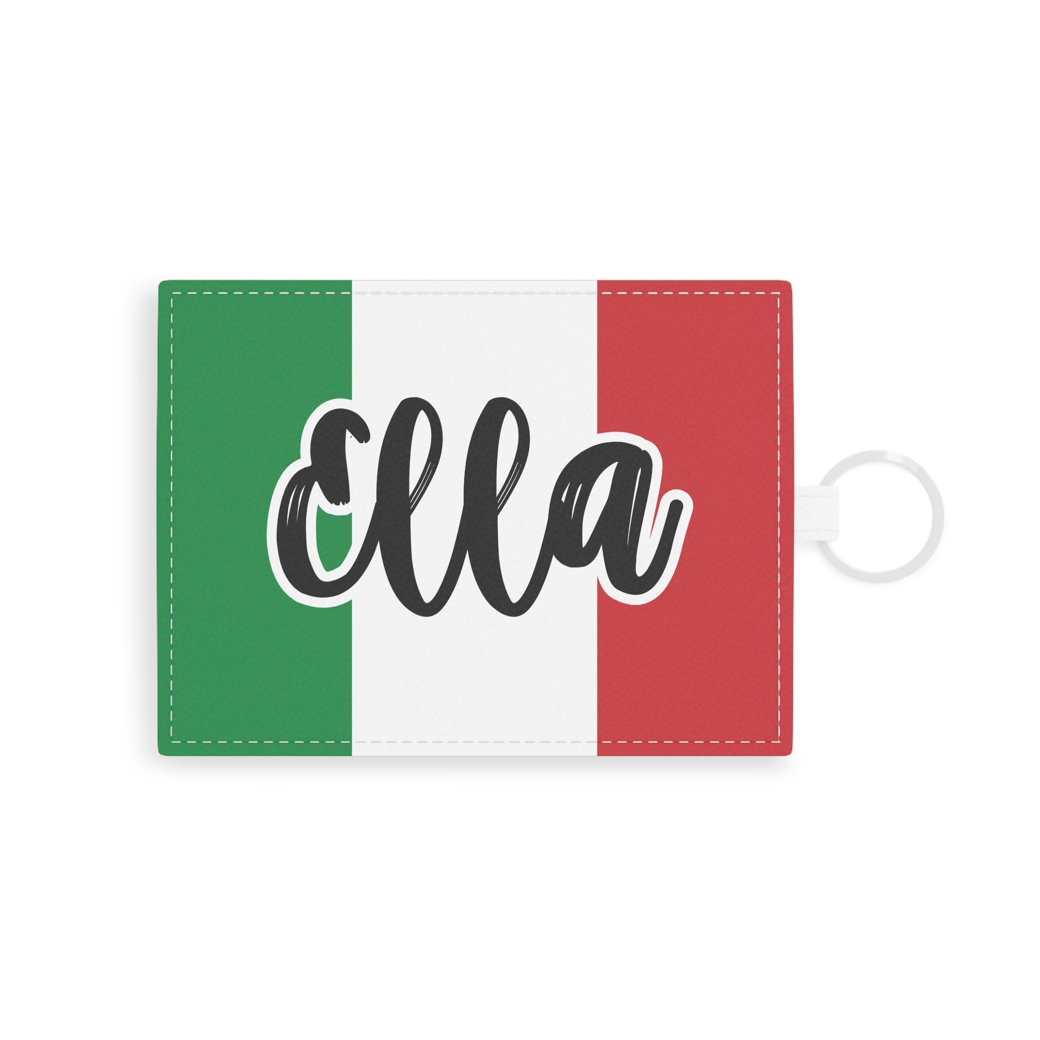 Italian Flag custom Name Card Holder, Saffiano vegan Leather wallet with Key Ring Accessories La Vie Bien Italian Flag custom Name Card Holder, Saffiano vegan Leather wallet with Key Ring