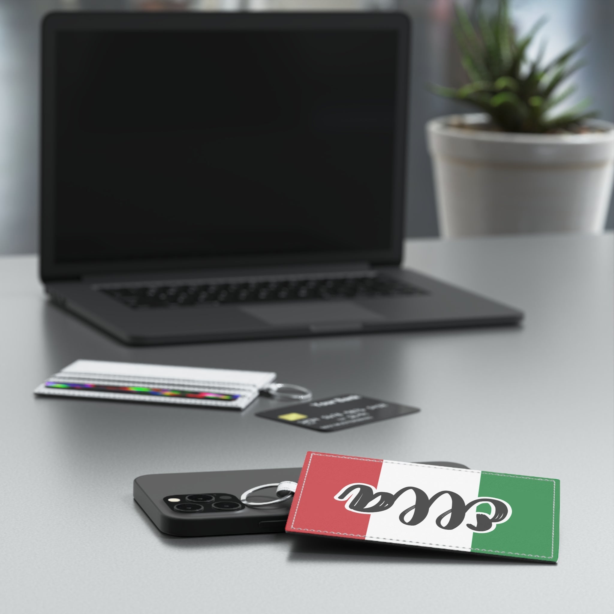 Italian Flag custom Name Card Holder, Saffiano vegan Leather wallet with Key Ring Accessories La Vie Bien Italian Flag custom Name Card Holder, Saffiano vegan Leather wallet with Key Ring