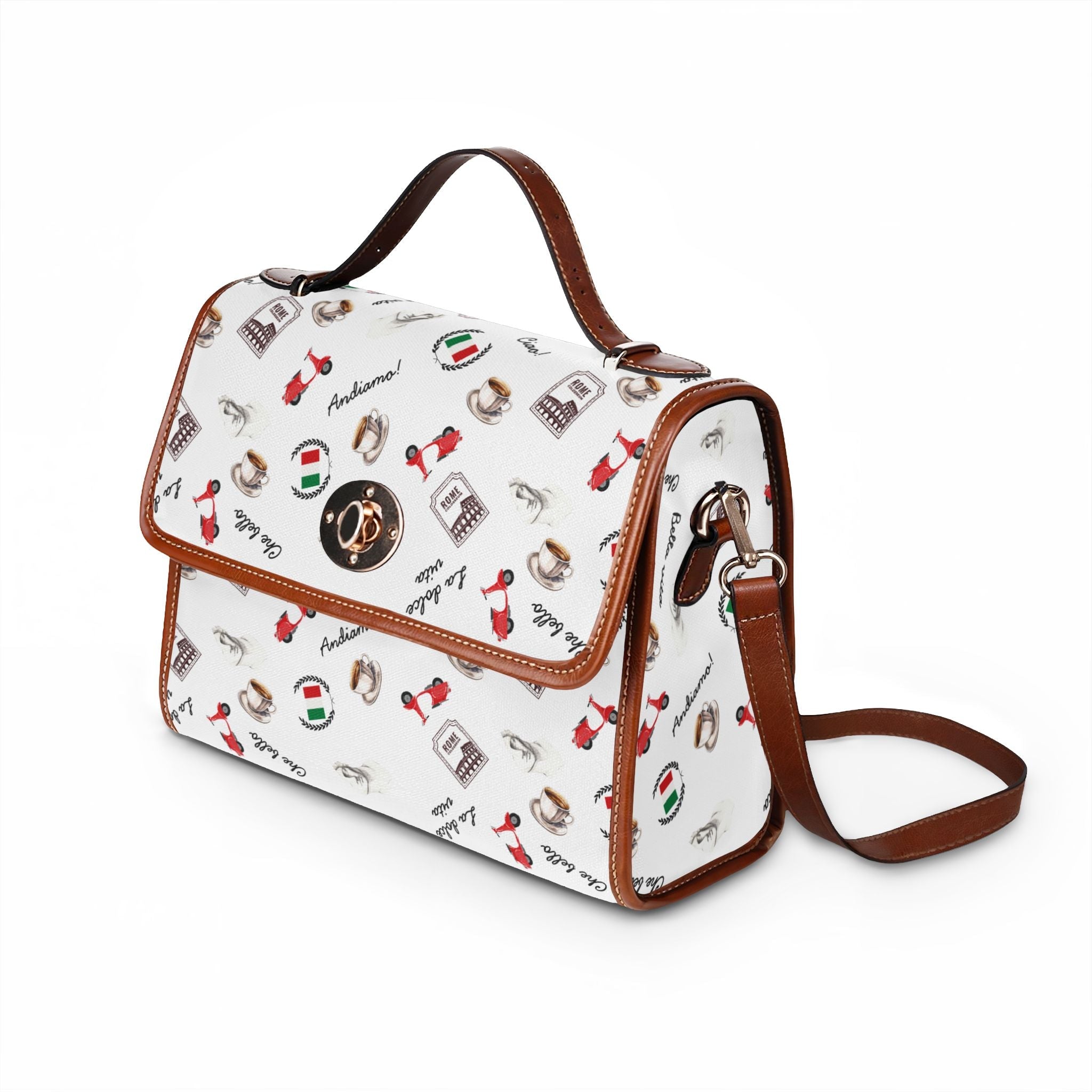 Italian Pattern Waterproof Canvas Bag, Italian Icons Tote Bags La Vie Bien Italian Pattern Waterproof Canvas Bag, Italian Icons Tote