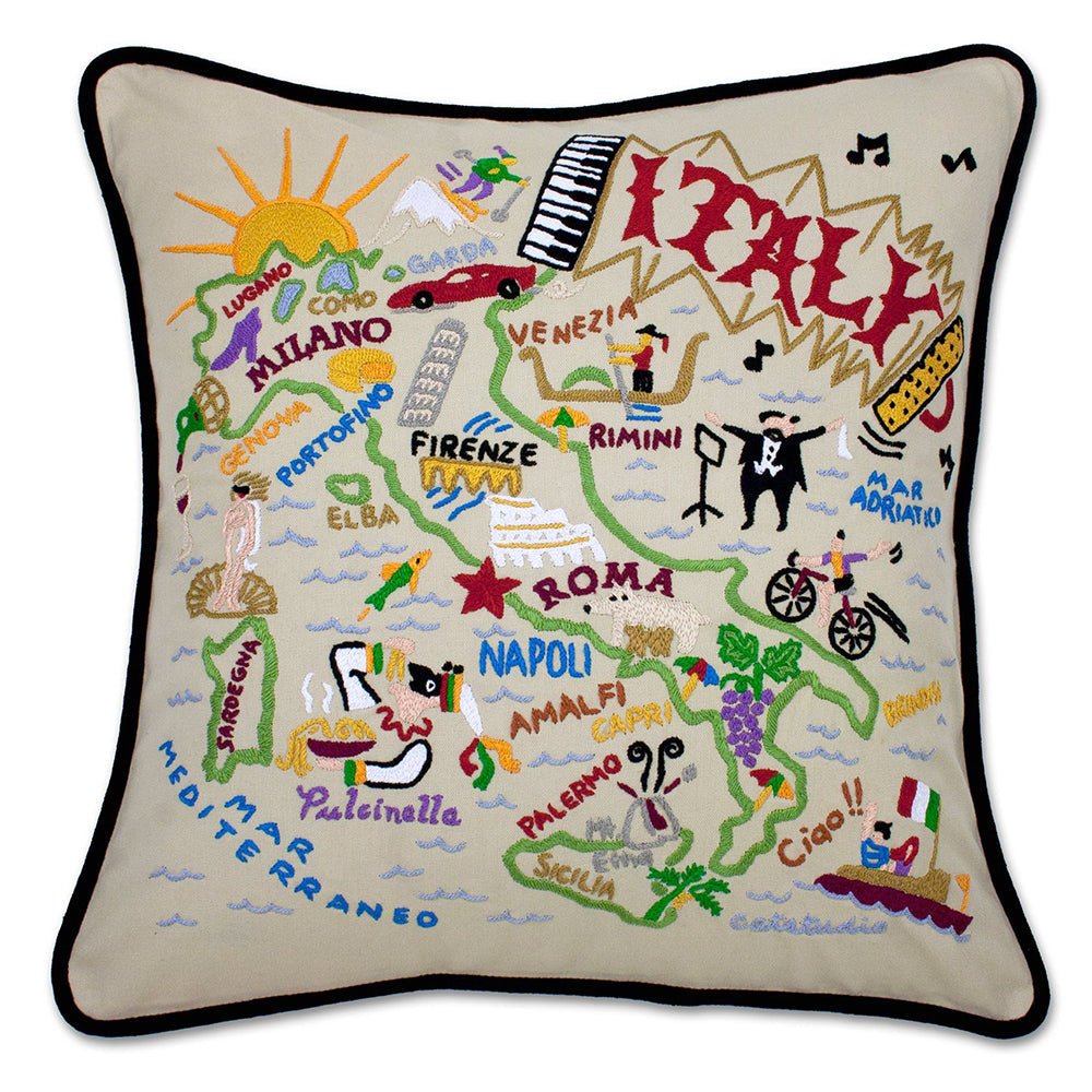 Italy Hand - Embroidered Pillow Pillows La Vie Bien Italy Hand - Embroidered Pillow