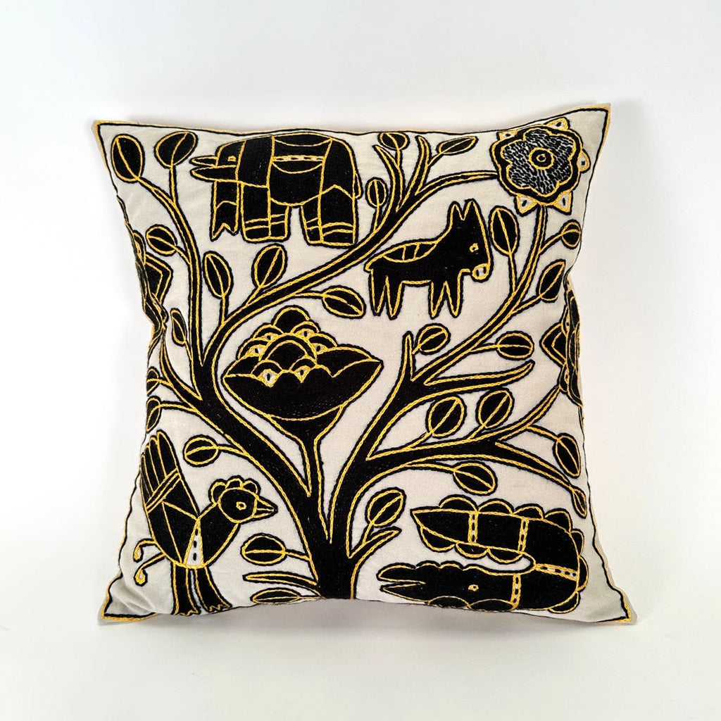 Ivory, Black + Gold Hand Embroidered Pillow Cover La Vie Bien Ivory, Black + Gold Hand Embroidered Pillow Cover