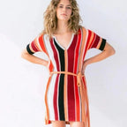 Ixchel Multi - Stripe Tunic Knit Dress Apparel La Vie Bien Ixchel Multi - Stripe Tunic Knit Dress
