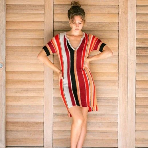 Ixchel Multi - Stripe Tunic Knit Dress Apparel La Vie Bien Ixchel Multi - Stripe Tunic Knit Dress