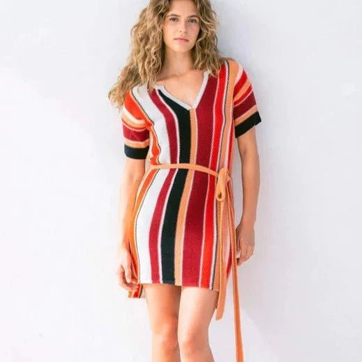 Ixchel Multi - Stripe Tunic Knit Dress Apparel La Vie Bien Ixchel Multi - Stripe Tunic Knit Dress