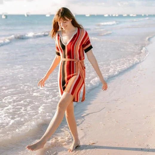 Ixchel Multi - Stripe Tunic Knit Dress Apparel La Vie Bien Ixchel Multi - Stripe Tunic Knit Dress