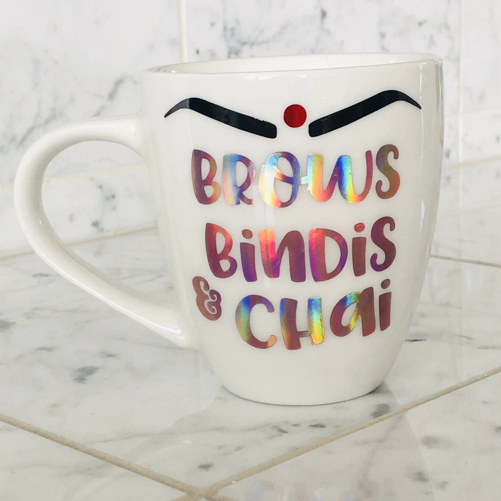 Brows Bindis & Chai Mug by Modern Desi