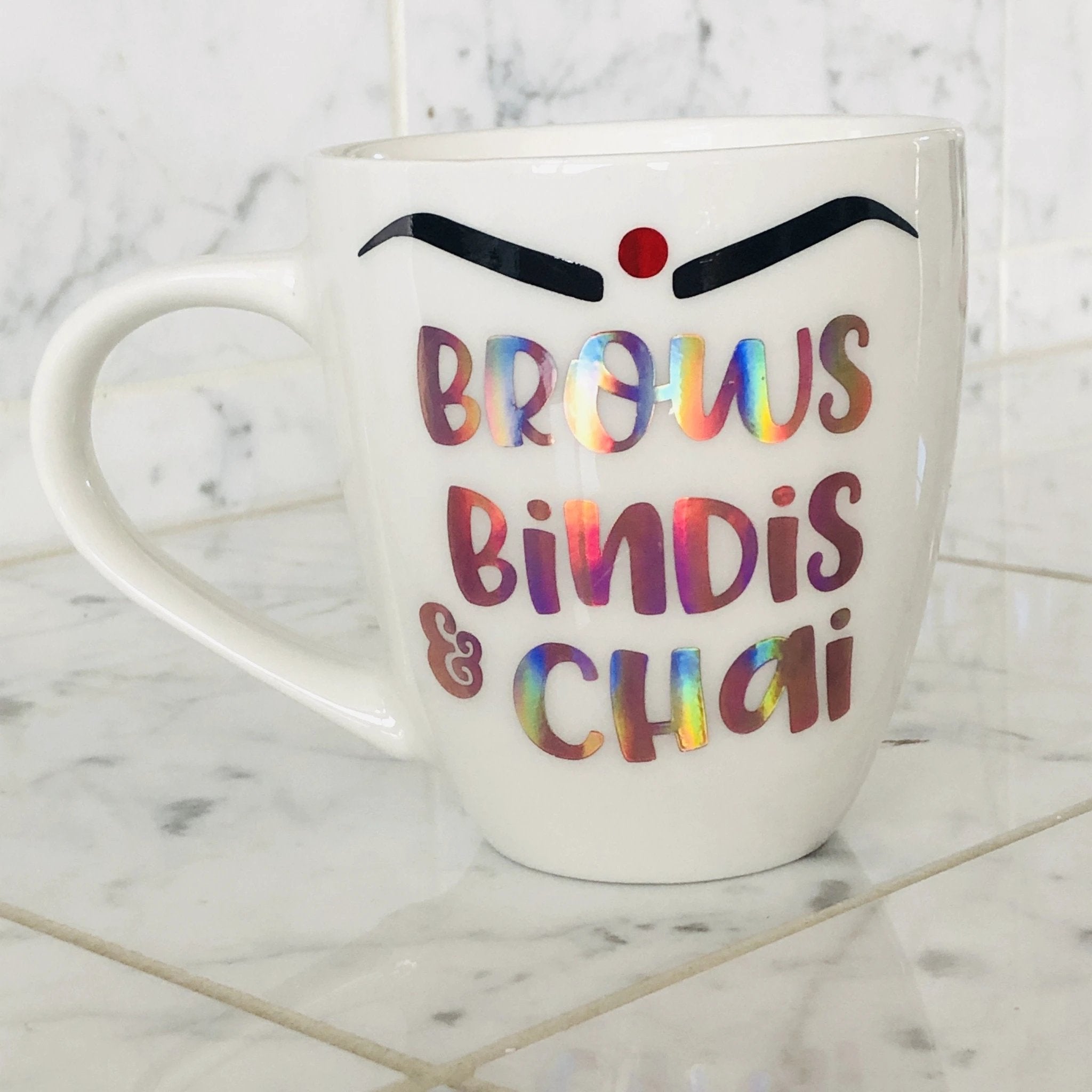 Brows Bindis & Chai Mug by Modern Desi