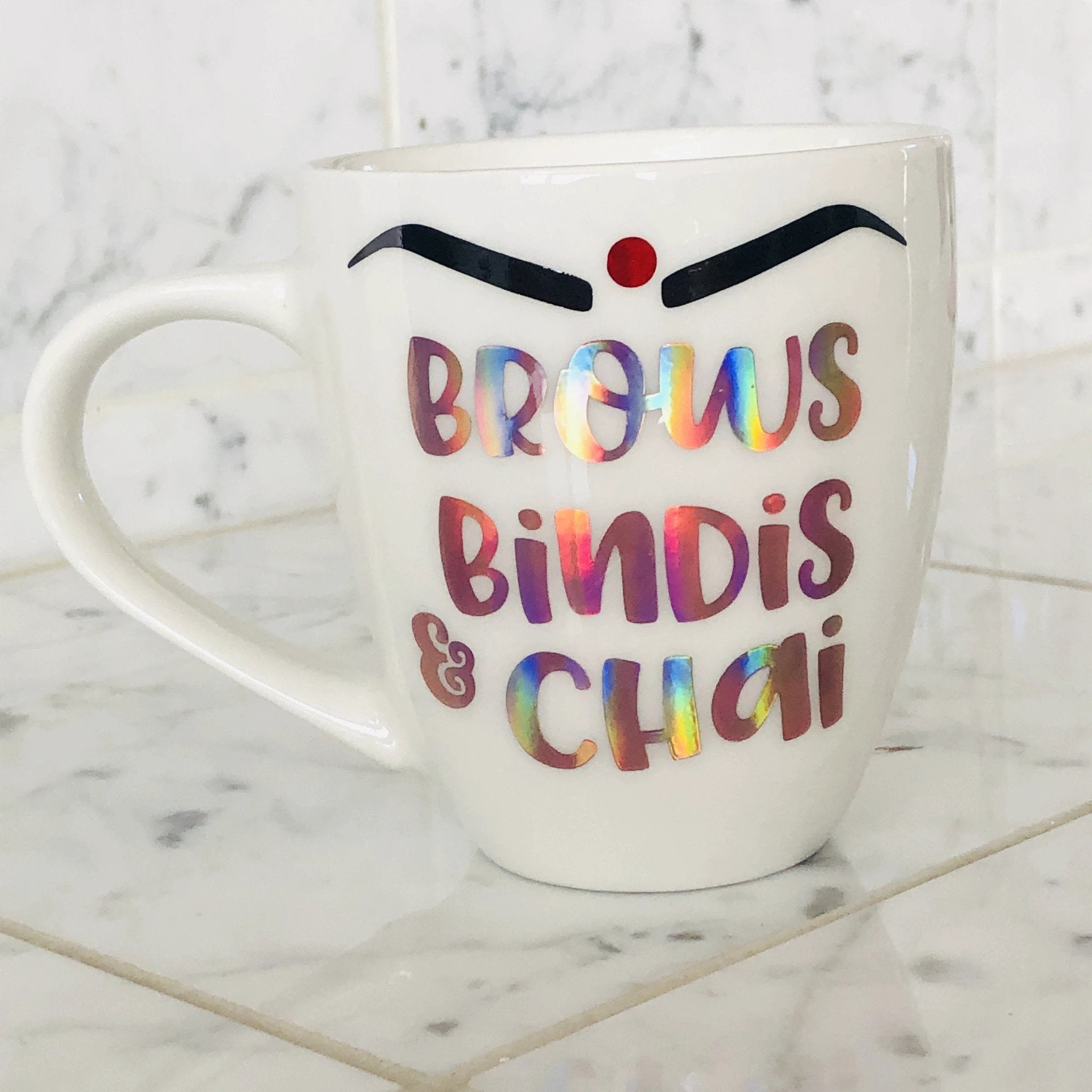 Brows Bindis & Chai Mug by Modern Desi