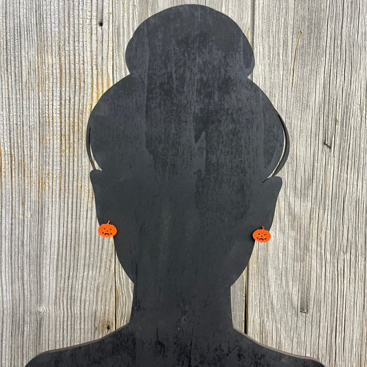 Jack-O-Lantern Earrings - Wood Stud Earrings