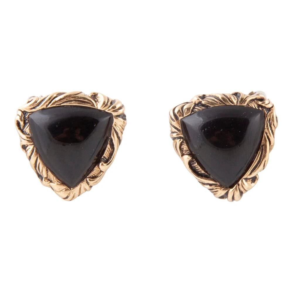 Jacquard Black Onyx Golden Earrings by Barse Jewelry