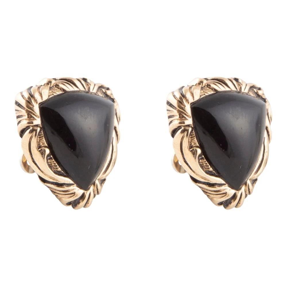 Jacquard Black Onyx Golden Earrings by Barse Jewelry