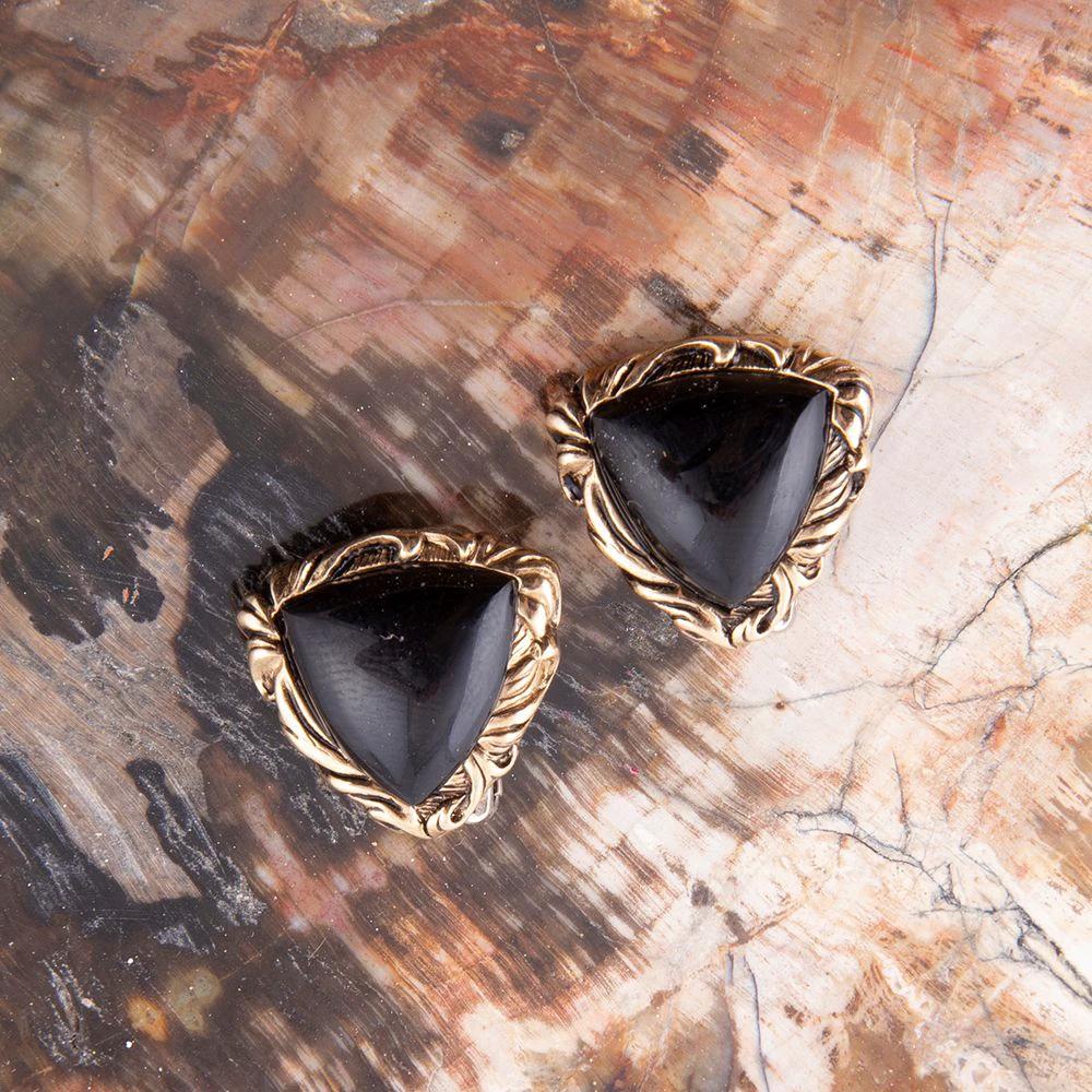 Jacquard Black Onyx Golden Earrings by Barse Jewelry