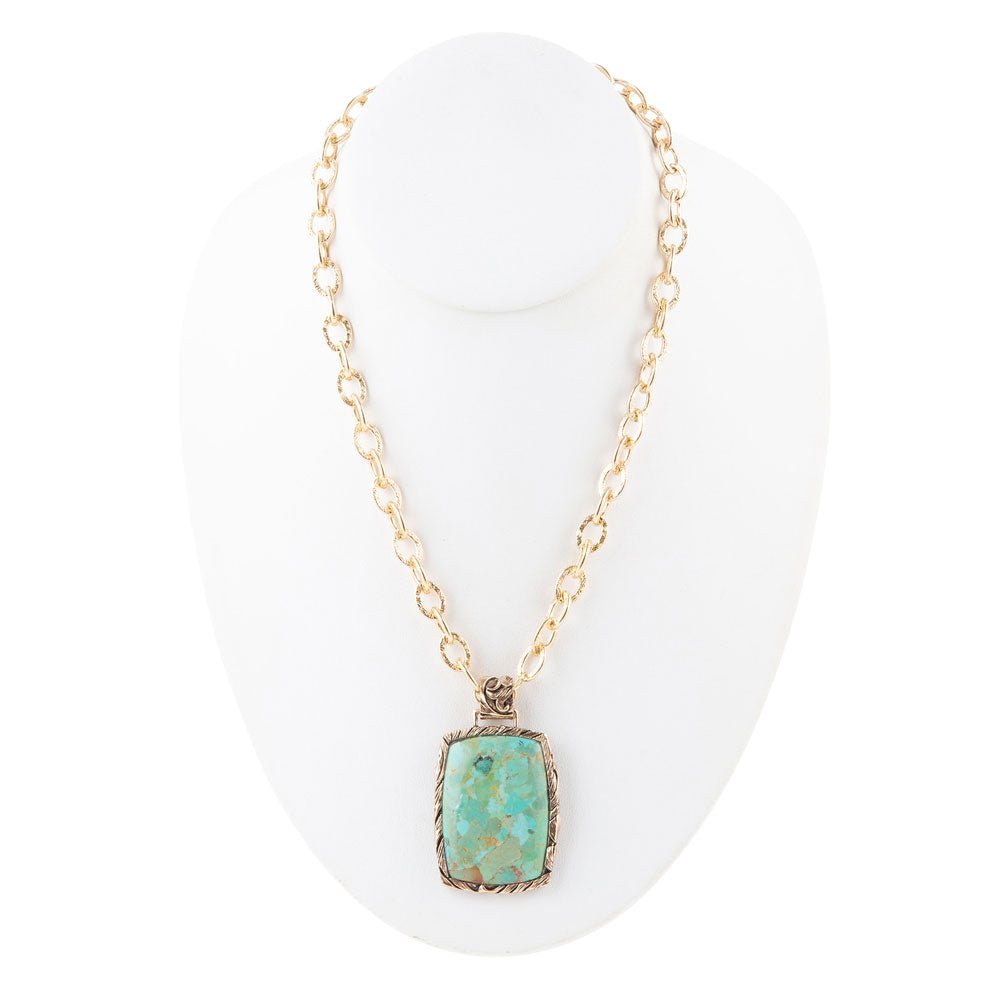 Jacquard Blue Turquoise Golden Pendant Necklace Necklaces La Vie Bien Jacquard Blue Turquoise Golden Pendant Necklace