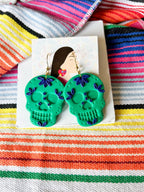 Jade and Navy Large Skull Earrings La Vie Bien Jade and Navy Large Skull