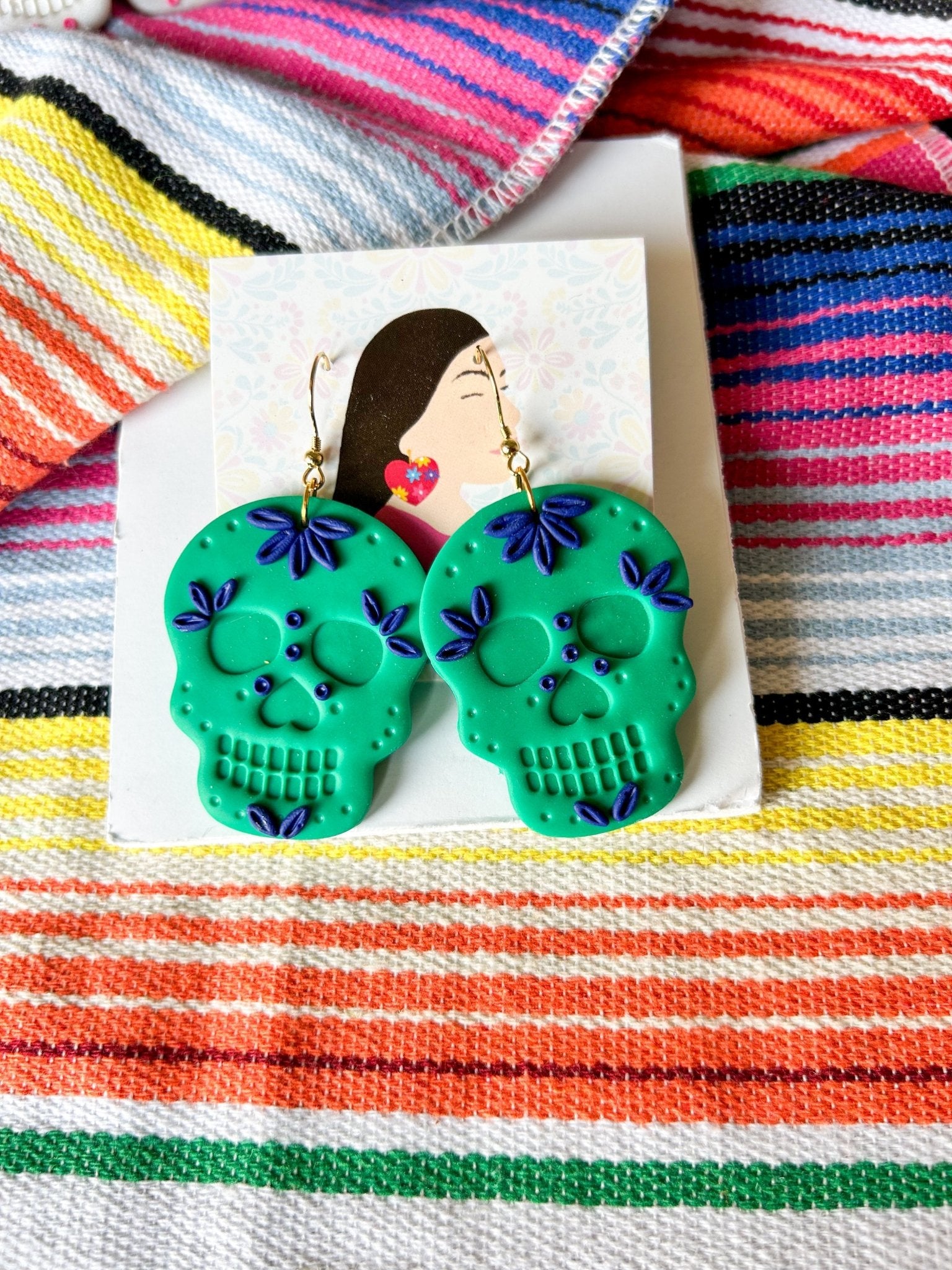 Jade and Navy Large Skull Earrings La Vie Bien Jade and Navy Large Skull