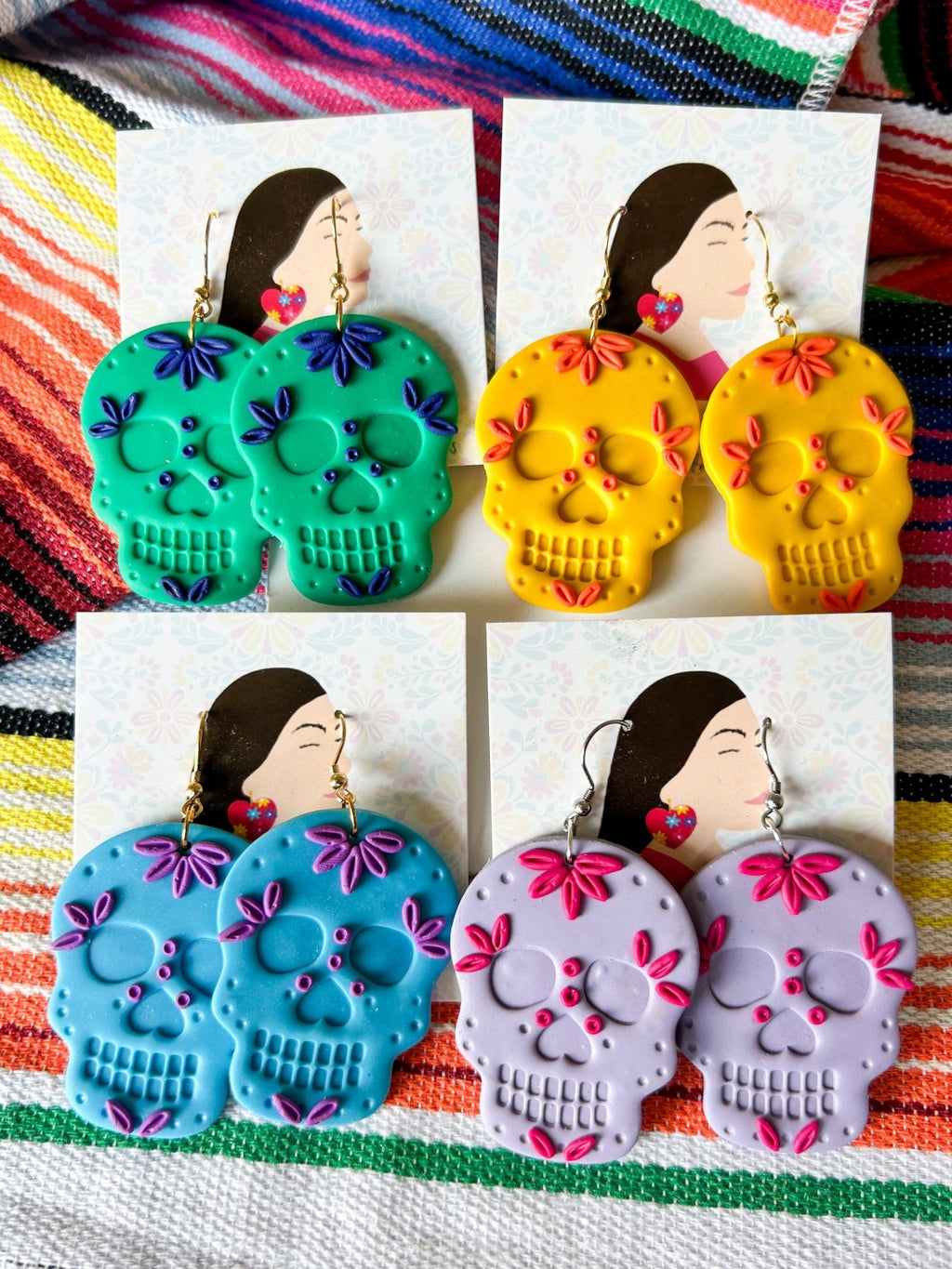 Jade and Navy Large Skull Earrings La Vie Bien Jade and Navy Large Skull