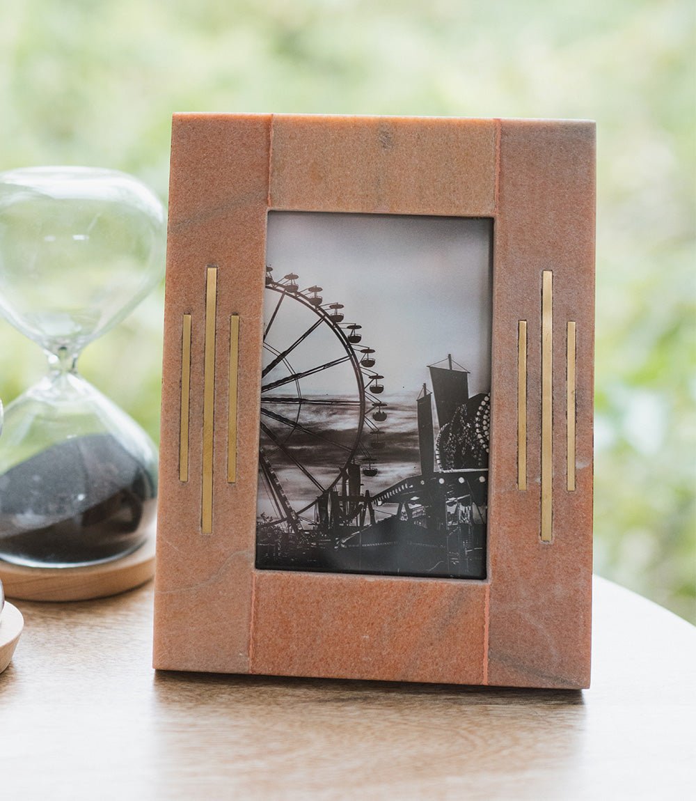 Jaipuri 4x6 Picture Frame - Pink Carved Marble HME stock line La Vie Bien Jaipuri 4x6 Picture Frame - Pink Carved Marble