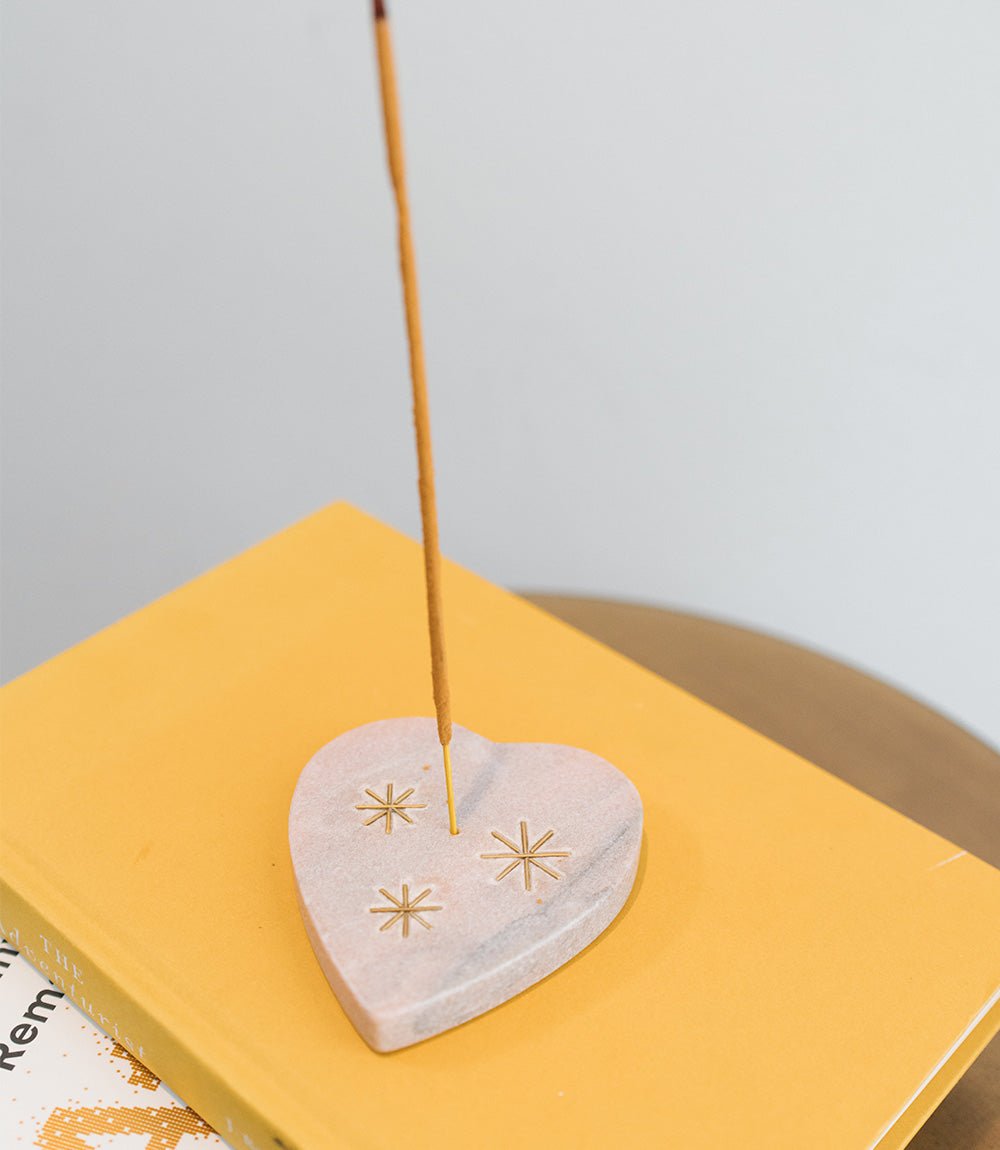 Jaipuri Heart Incense Holder - Pink Carved Marble HME stock line La Vie Bien Jaipuri Heart Incense Holder - Pink Carved Marble