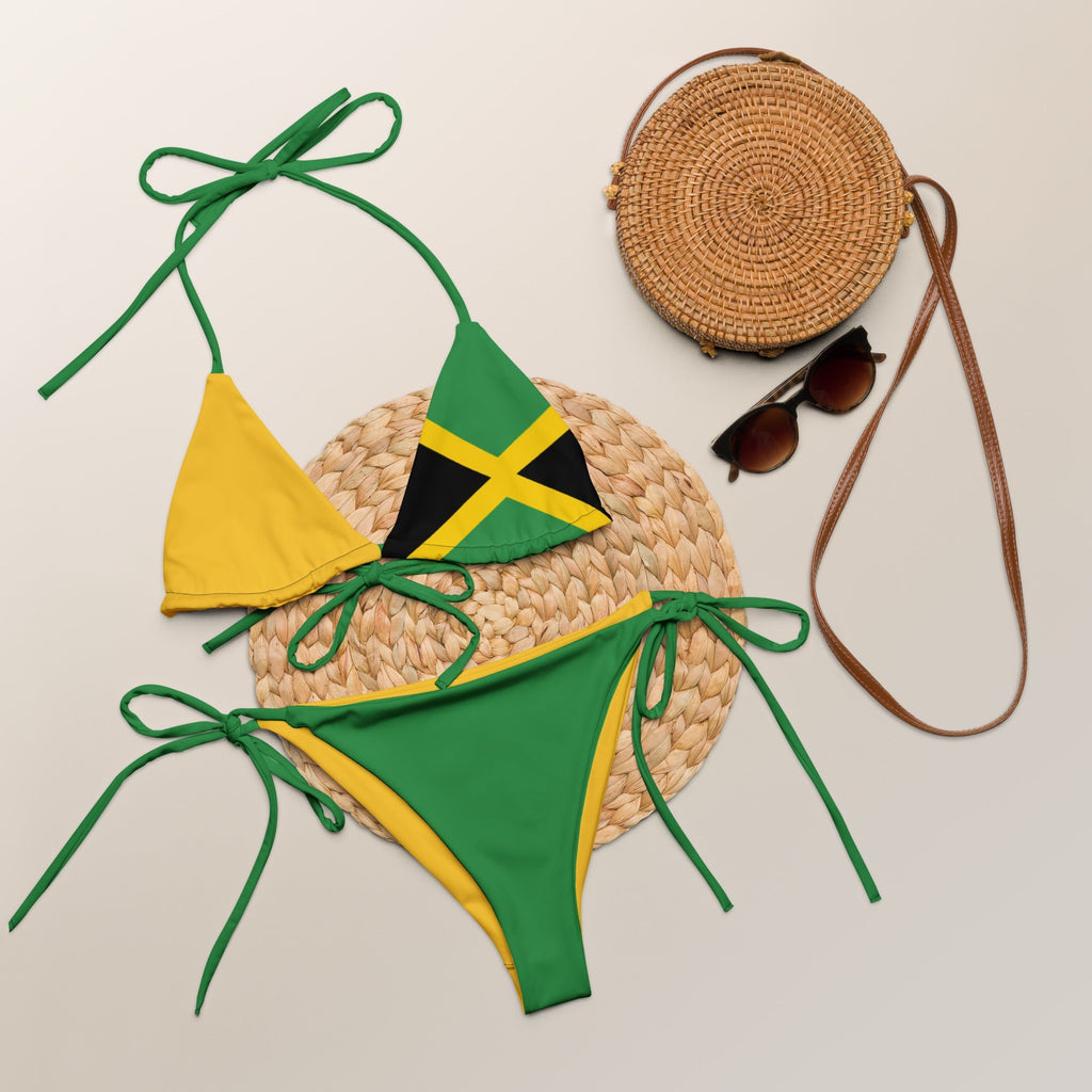 Jamaica Flag All Over Print Recycled String Bikini All - Over Print Recycled String Bikini La Vie Bien Jamaica Flag All Over Print Recycled String Bikini