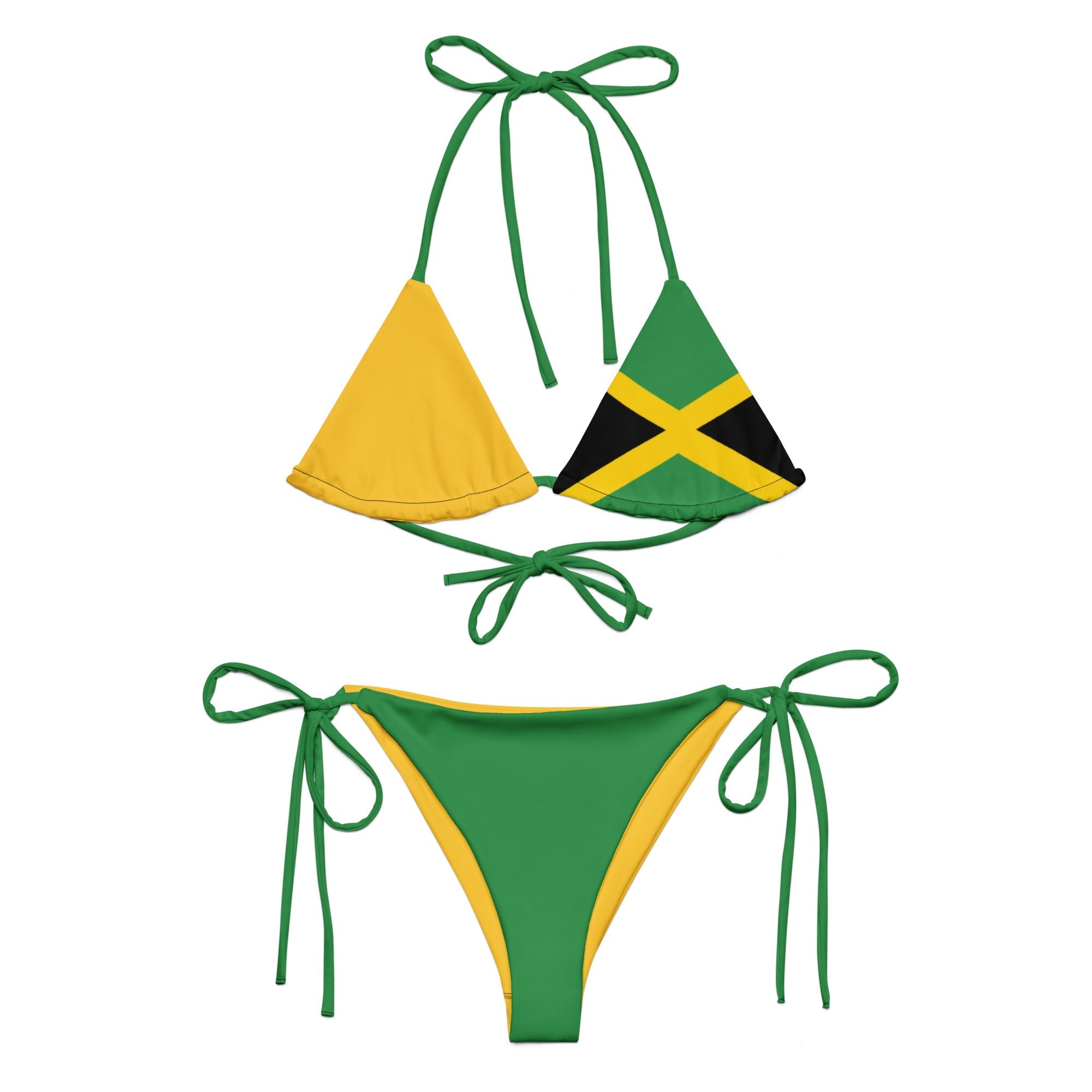 Jamaica Flag All Over Print Recycled String Bikini All - Over Print Recycled String Bikini La Vie Bien Jamaica Flag All Over Print Recycled String Bikini