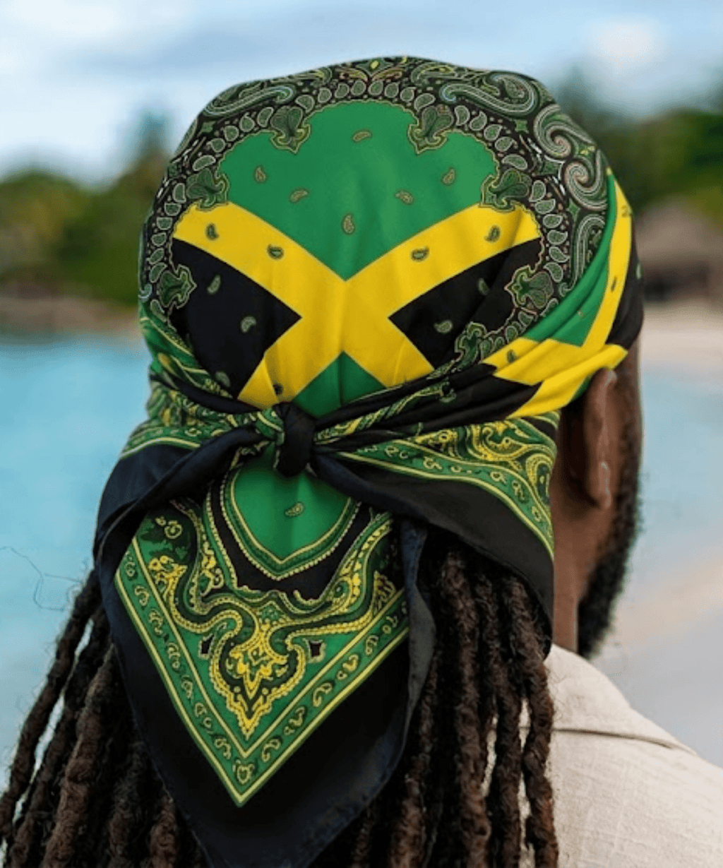 Jamaica Flag Paisley Print Bandana All-Over Print Bandana La Vie Bien Jamaica Flag Paisley Print Bandana