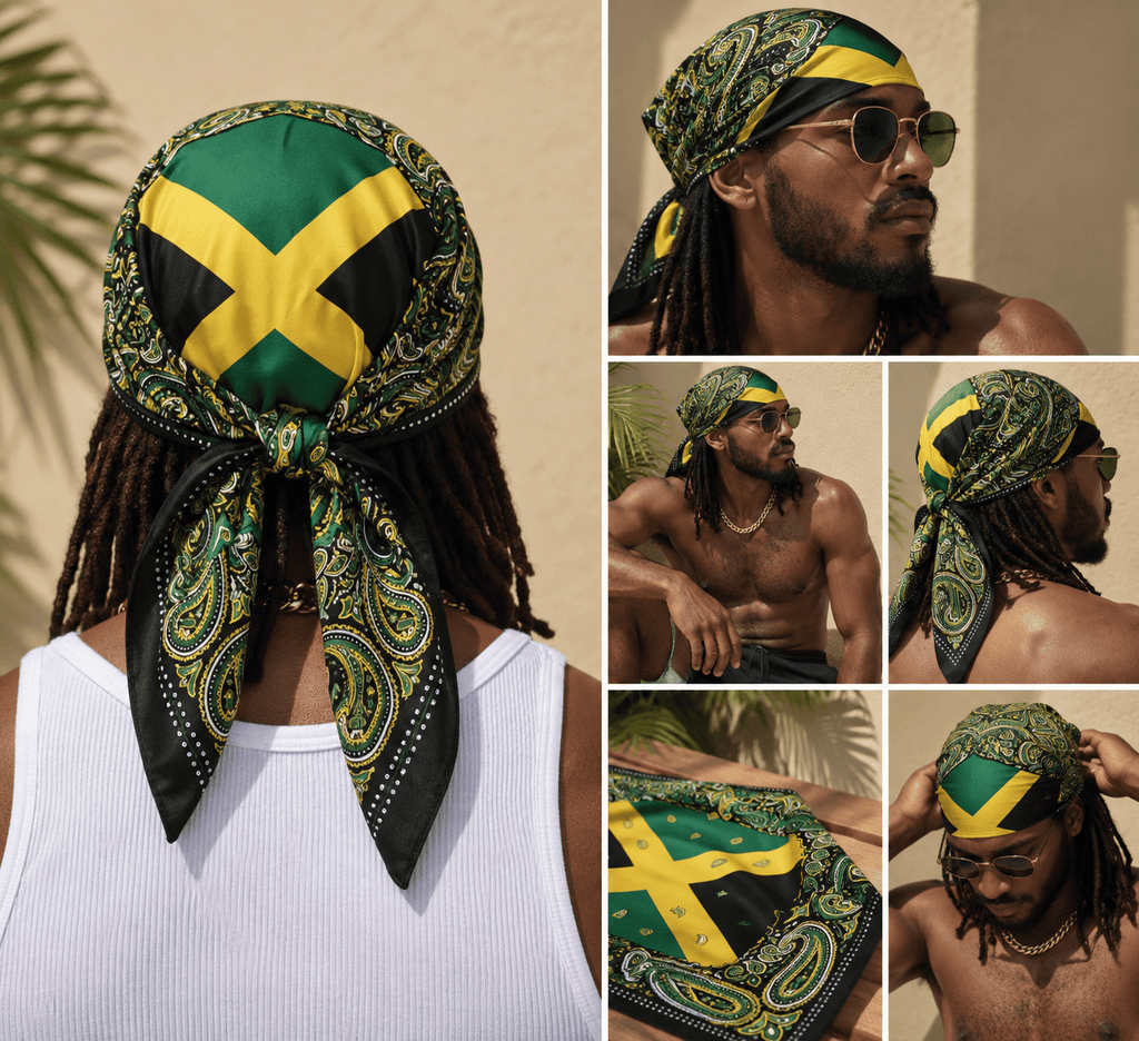 Jamaica Flag Paisley Print Bandana All-Over Print Bandana La Vie Bien Jamaica Flag Paisley Print Bandana
